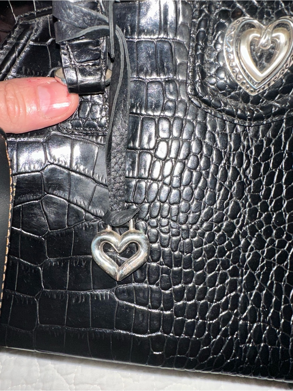 Brighton Black Croc-Embossed Leather Heart Charm Shoulder Bag - Picture 11 of 15